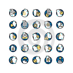 Document filled outline icon set.