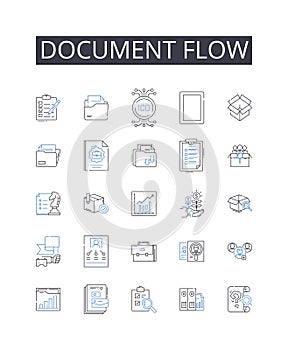 Document flow line icons collection. Workflow management, Information stream, Business process, Task sequence, Process