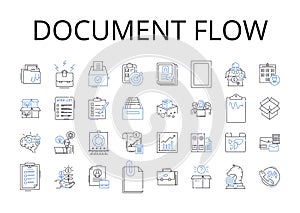 Document flow line icons collection. Workflow management, Information stream, Business process, Task sequence, Process