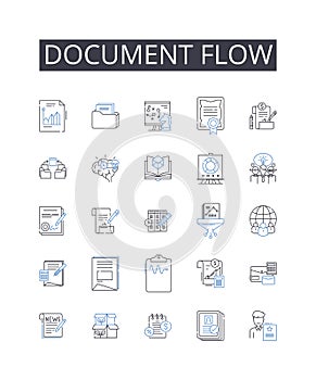 Document flow line icons collection. Workflow management, Information stream, Business process, Task sequence, Process photo