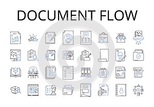 Document flow line icons collection. Workflow management, Information stream, Business process, Task sequence, Process