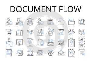 Document flow line icons collection. Workflow management, Information stream, Business process, Task sequence, Process