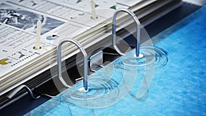 Document folder mechanism illustrated as swimming pool ladder. Business and vacations concept. 3D illustration