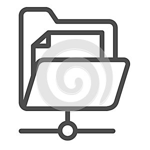 Document folder and network connection, file line icon, computing concept, data doc vector sign on white background