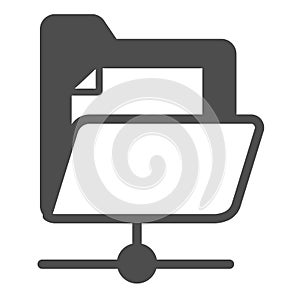 Document folder and network connection, file solid icon, computing concept, data doc vector sign on white background