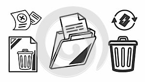 Document Folder and Recycle Bin File Management Icons, vector design Generative AI