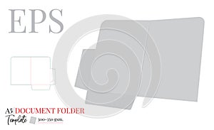 Document Folder Template A5. Vector with die cut / laser cut layers. White, clear, blank, isolated Document Folder mock up