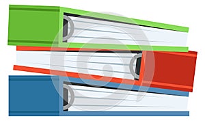 Document folders stack. Color binders full of papers