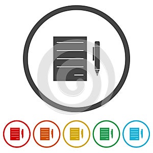 Document form icon. Set icons in color circle buttons