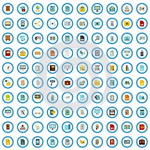 100 document format icons set, flat style