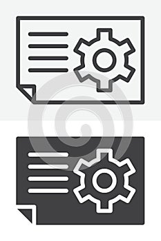 Document with gear line and solid vector icon set