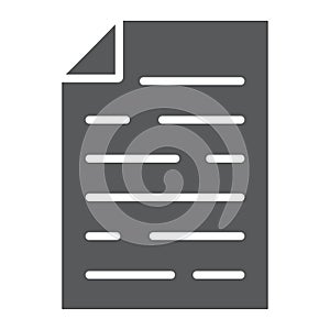 Document glyph icon, office and work, file sign