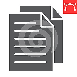 Document glyph icon, ui and button, file sign vector graphics, editable stroke solid icon, eps 10.