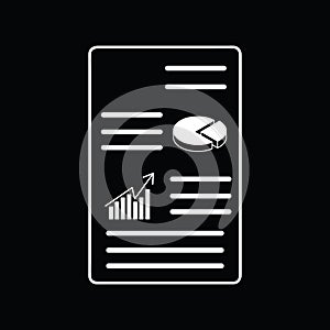 Document with graph and pie chart. Vector illustration decorative design