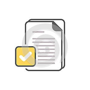 Document icon with check sign. Document icon and approved, confirm, done, tick, completed symbol