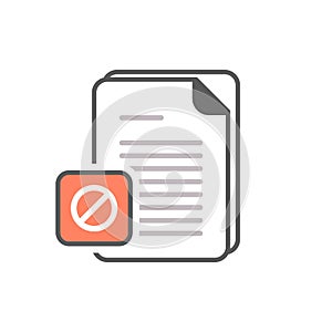 Document icon with not allowed sign. Document icon and block, forbidden, prohibit symbol