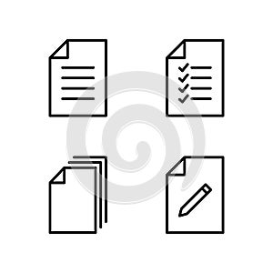 Document icon set. File icon set. File icon. Edit file icon. 4 icons