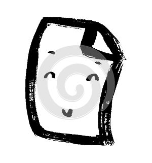 Document icon sign symbol cute character. Grunge hand-drawn doodle style. File Icon with smile and eyes