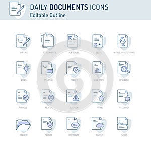 Document icon, Thin line icons, Assessment, Contract, legal, Corporate Business Agreement Publication Education Document collectio