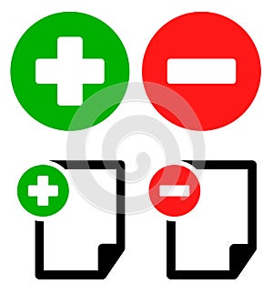 Document icons with add, remove buttons. Symbol set