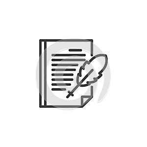 Document and ink feather pen outline icon