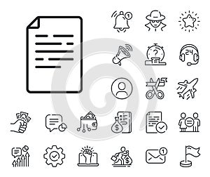 Document line icon. Doc file page sign. Salaryman, gender equality and alert bell. Vector