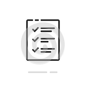 Document list with checkmarks vector icon, line outline checklist form or to do list with completed ticks symbol, idea