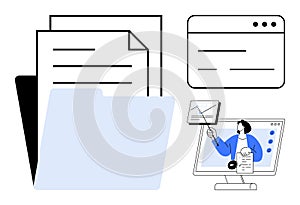 Digital Document Management and Online Presentation Concept with Files and Data Visualization