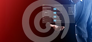 Document management concept. Virtual screen icons Document Management System DMS Online document database, software for