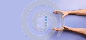 Document management concept. Virtual screen icons Document Management System DMS Online document database, software for efficient