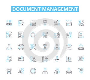 Document management linear icons set. Organization, Efficiency, Automation, Security, Workflow, Collaboration, Audit