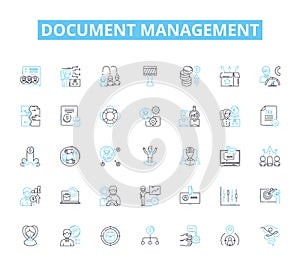 Document management linear icons set. Organization, Efficiency, Automation, Security, Workflow, Collaboration, Audit photo