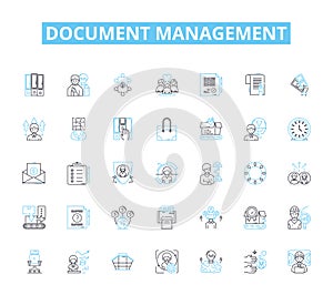 Document management linear icons set. Organization, Efficiency, Automation, Security, Workflow, Collaboration, Audit photo