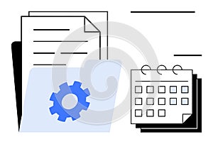 Document Management and Scheduling Process with Folder, Papers, and Calendar