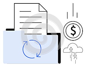Document Management System Concept with Folder, File, and Cloud Data Transfer Elements