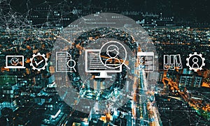 Document management system concept with night cityscape