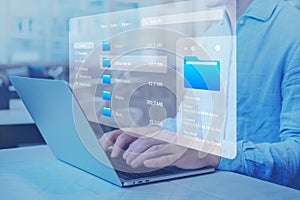 Document management system DMS and file manager used to browse folders on computer. Exploring directories on hard drive.