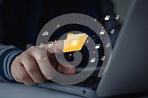 Document Management System (DMS), Open a file folder with flying blank documents