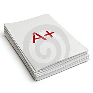 Document with A+ mark isolated on white background
