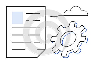Document Settings Configuration with Gear and Cloud Symbolizing Technology and Data Optimization