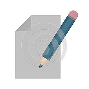 Document paper icon. Pencil writing tool. Education note symbol. Vector graphic element.