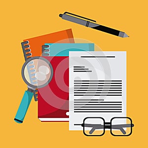Document pen lupe glasses book notebook icon