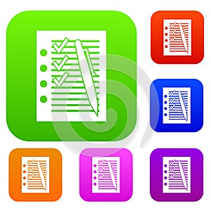 Document with plan and pen set collection