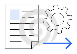 Document Processing Workflow with Gear and Arrow for Automation Concept