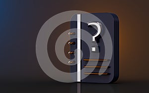 Document question mark icon on dark background 3d render concept