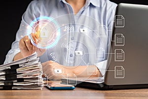 Document security concept. Document management system. Data encryption