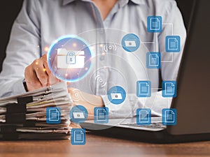 Document security concept. Document management system. Data encryption