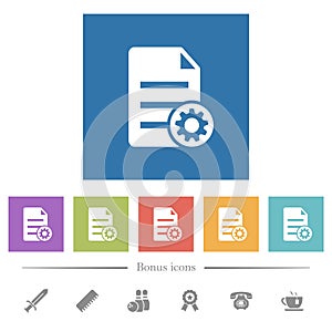 Document settings flat white icons in square backgrounds