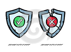 Vector illustration of two antivirus shields.