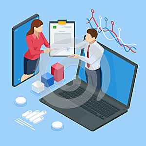 Document with a signature. Isometric electronic signature. Electronic Document, digital form attached to electronically